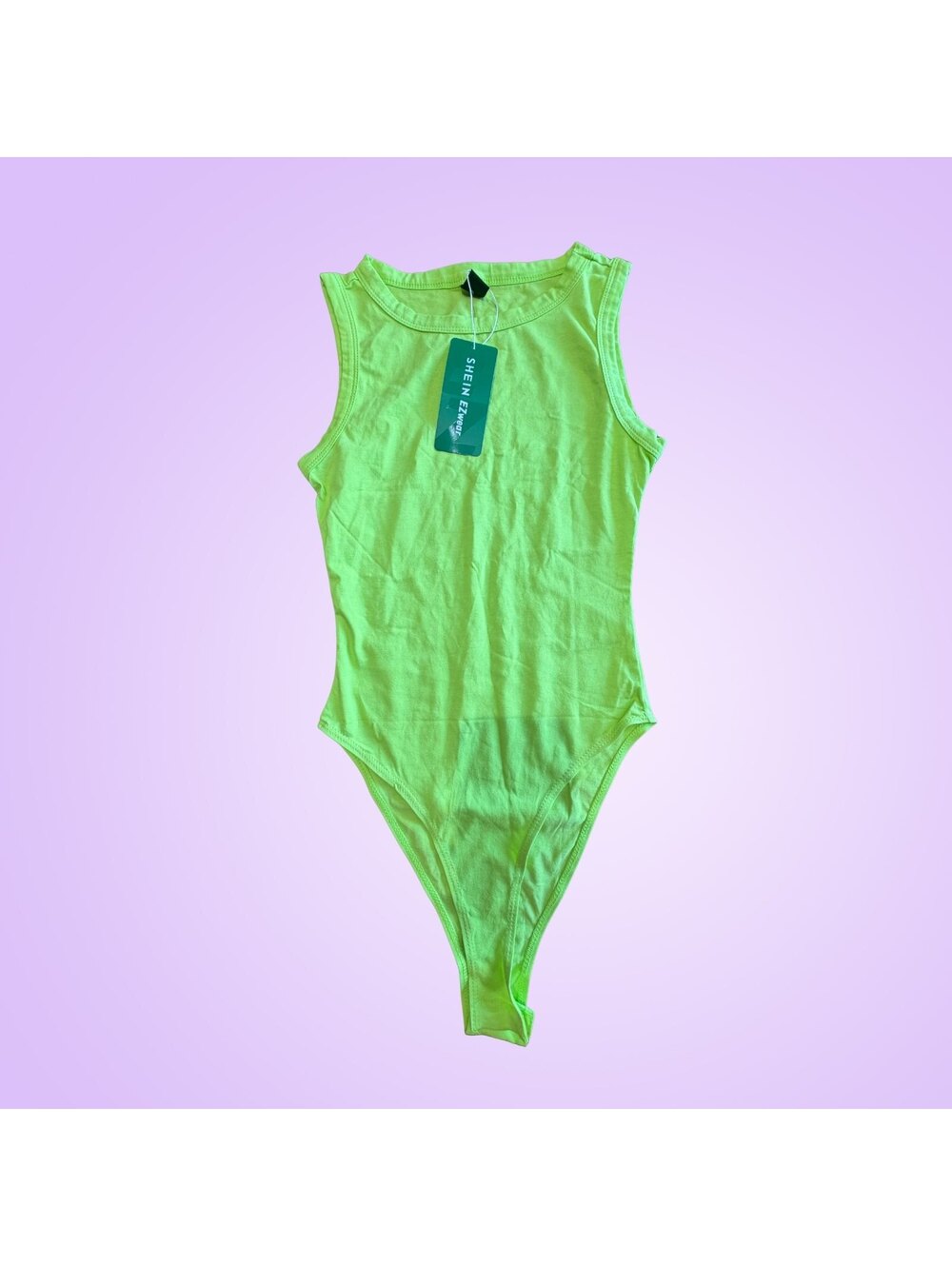 SHEIN EZwear Women’s Size XS Neon Green Sleeveless Thong Bodysuit